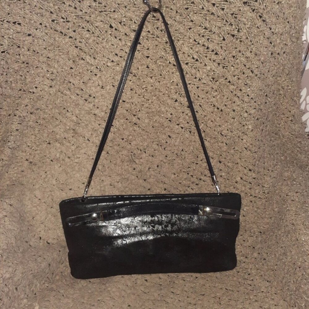 DUE FRATELLI-Vintage-Black Oiled Suede-Paisley Pattern-Hand/Shoulder-Near Mint - Picture 4 of 5